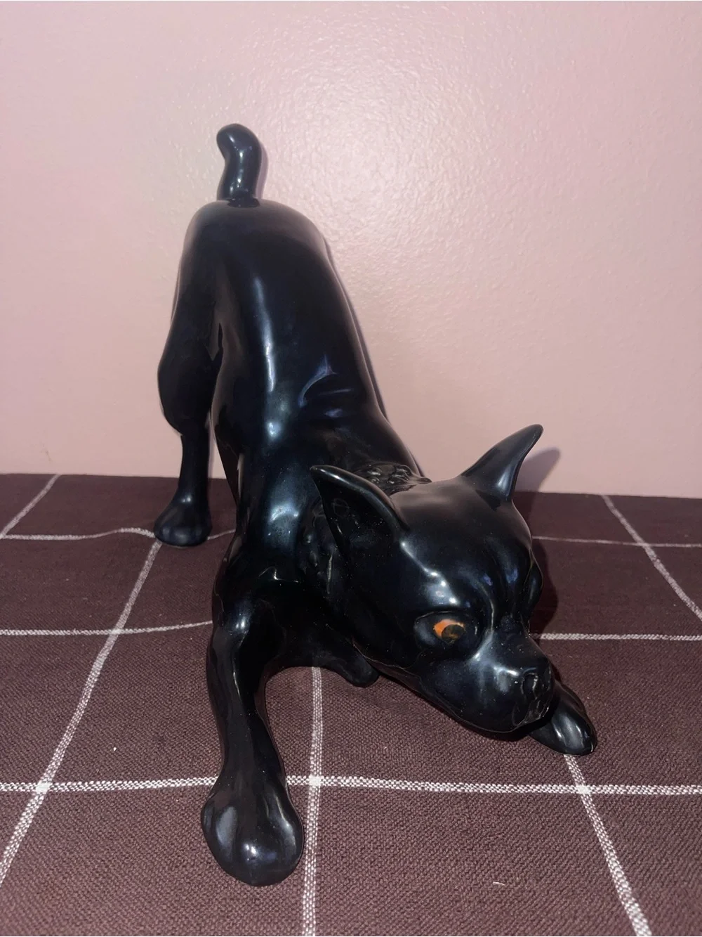 Vintage MCM Stalking Prowling Ceramic Boston Terrier Figurine Art Deco1970s
